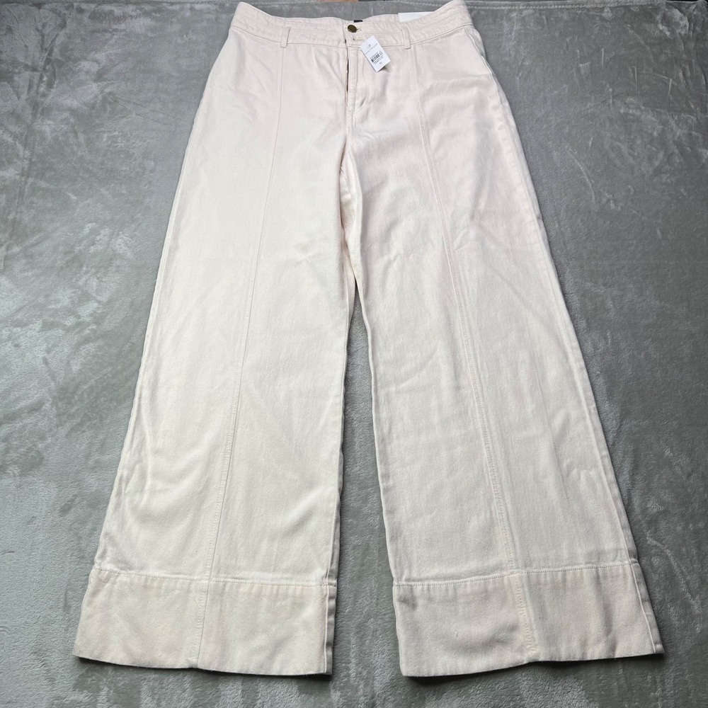 Ann Taylor Pants Womens 10 Beige High Rise Wide Leg Coastal Modal Blend Preppy